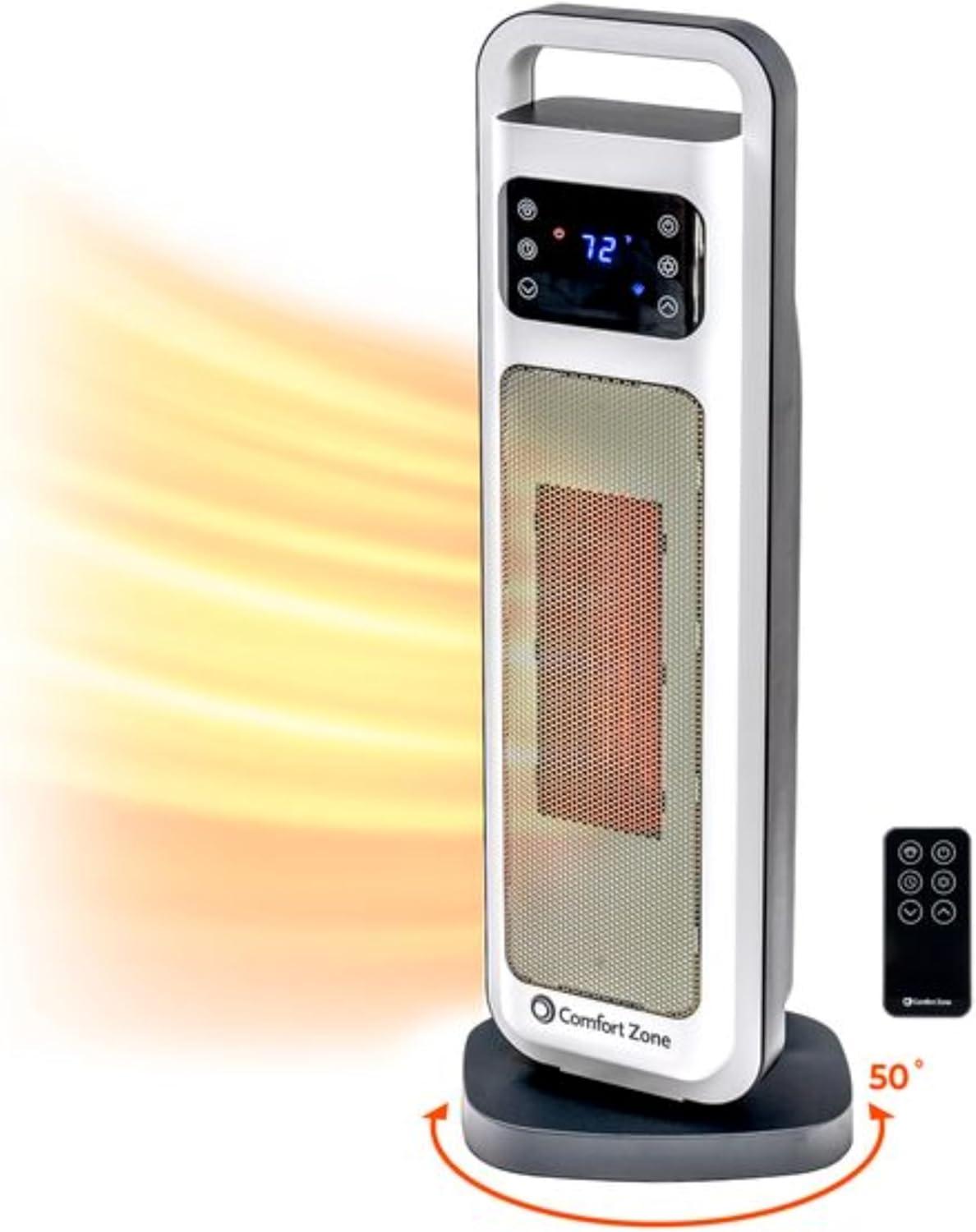 White 26" Electric Oscillating Tower Heater with Thermostat