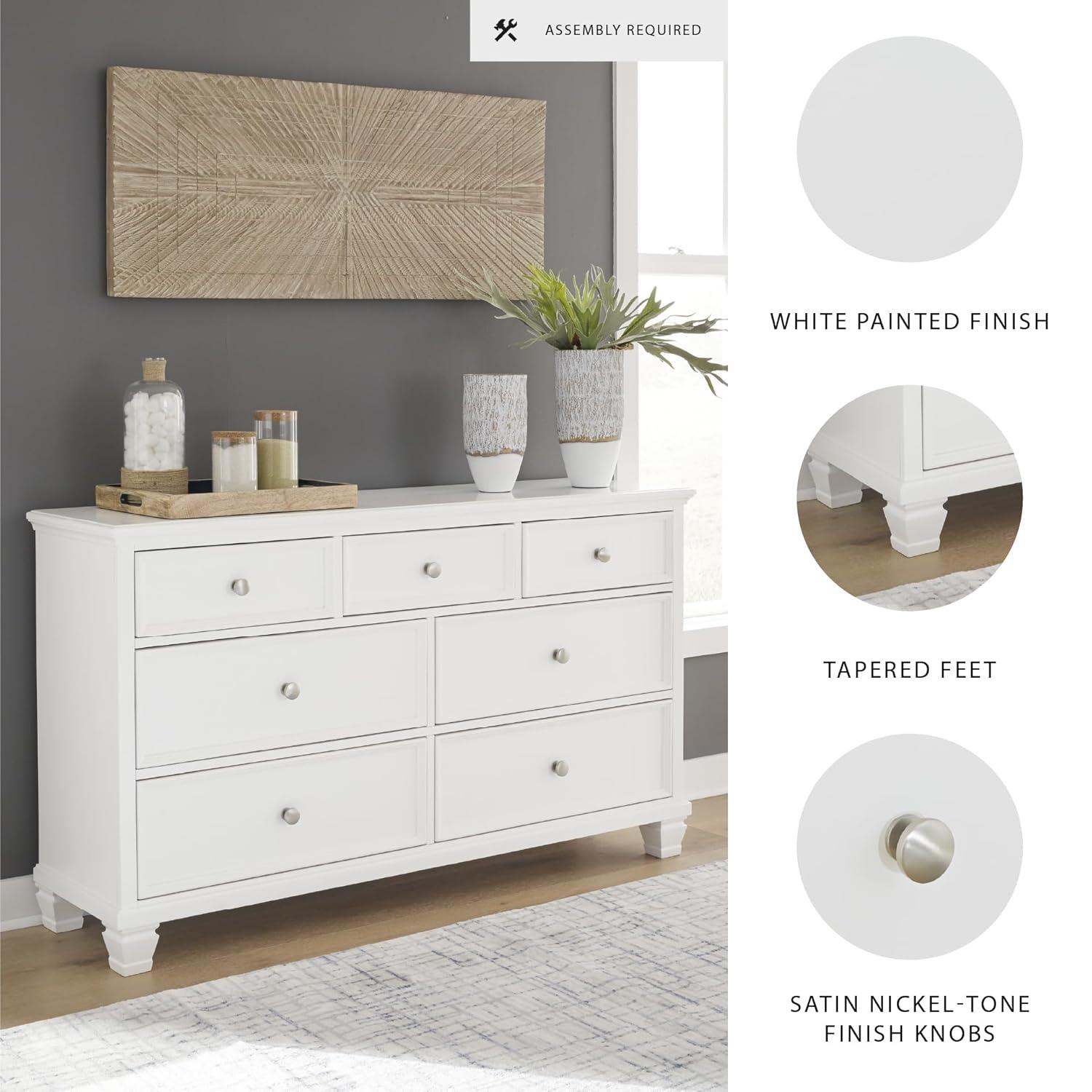 White Transitional 7-Drawer Dresser with Mirror