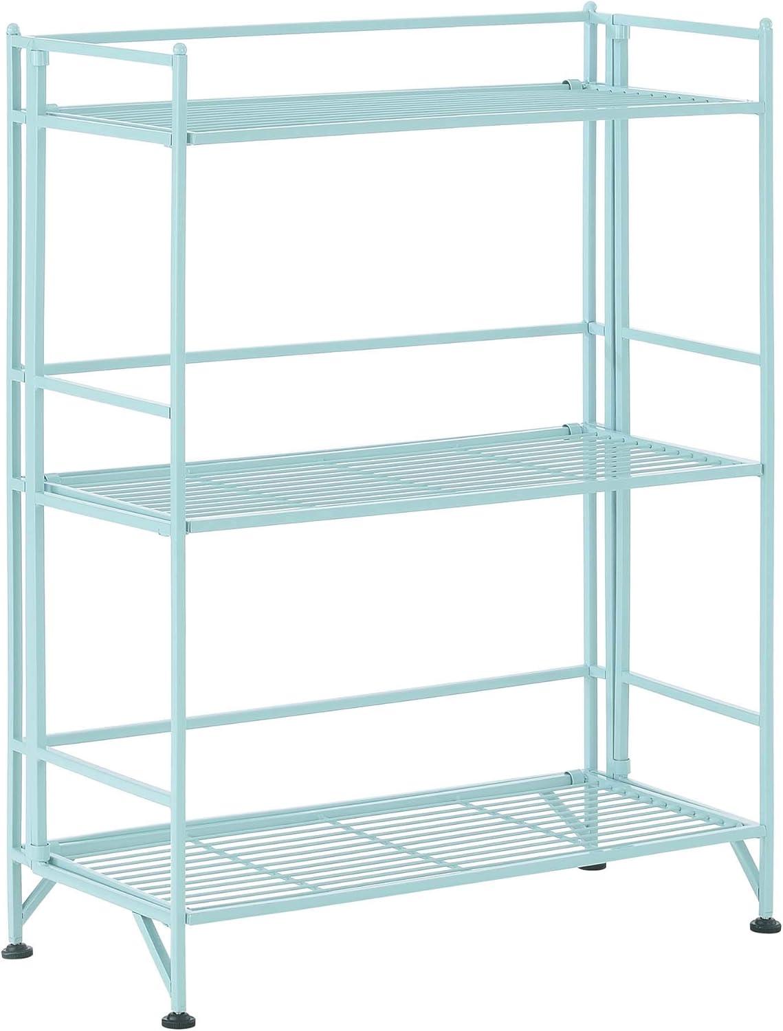 Adjustable Seafoam 3-Tier Wide Folding Metal Shelf