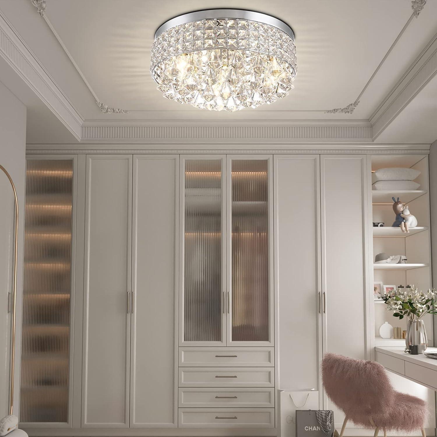 Chrome and Crystal Modern Drum Ceiling Chandelier