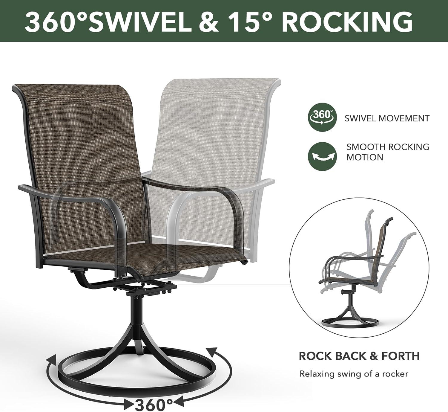 Patio Swivel Chairs Set of 2, Outdoor Dining Chairs with All-Weather Textilene Mesh and Metal, High Back, Patio Swivel Chairs for Patio, Deck, Garden, and Backyard（Gray）