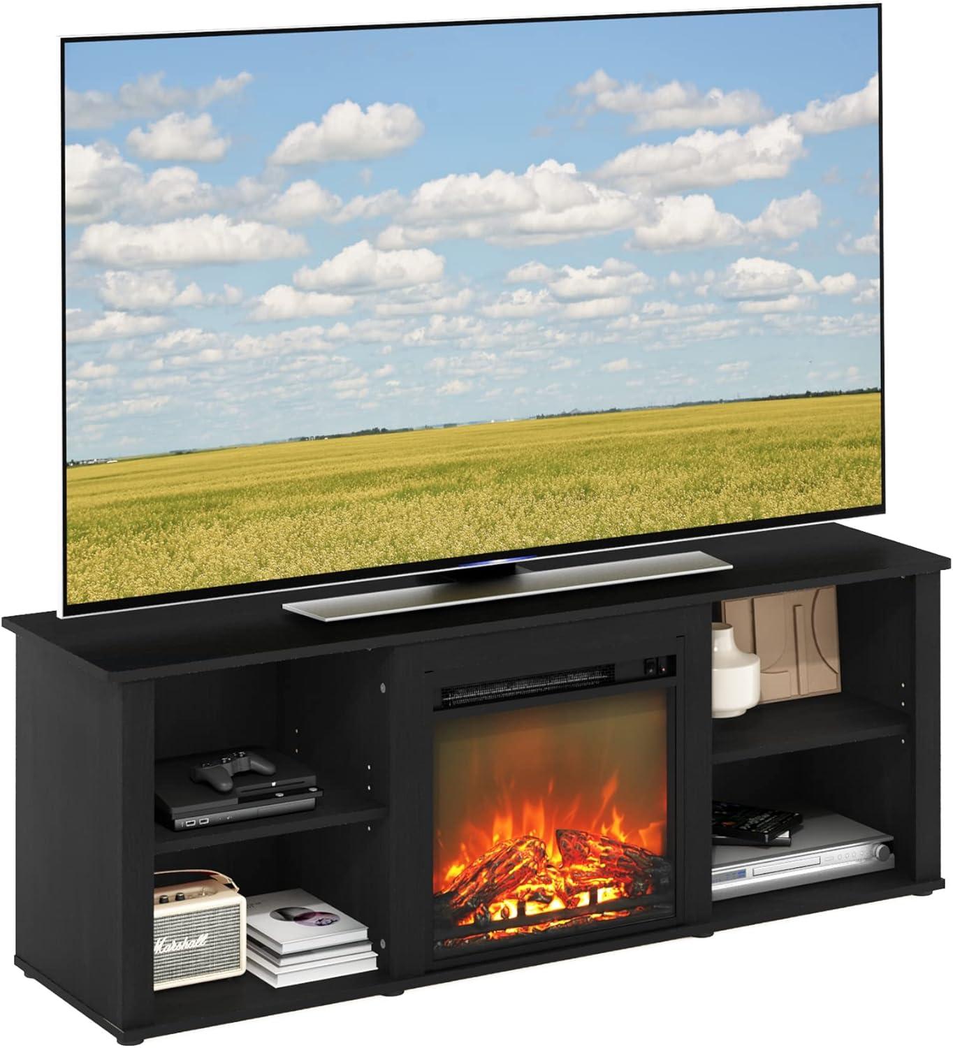 Furinno Classic Fireplace TV Stand Entertainment Console Media Center W/18" Electric Fireplace for TVs up to 60",Americano