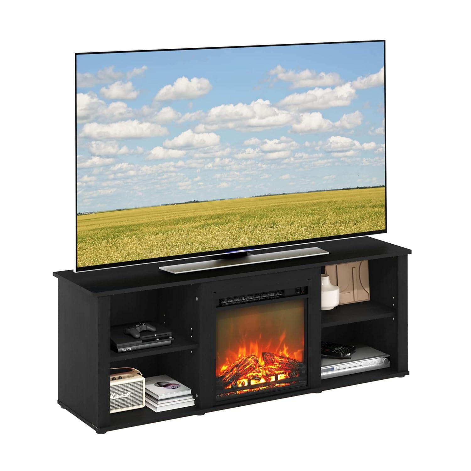 Furinno Classic Fireplace TV Stand Entertainment Console Media Center W/18" Electric Fireplace for TVs up to 60",Americano