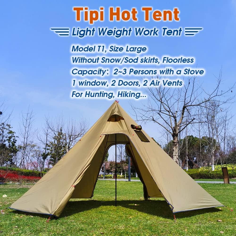 Ultralight Green 4-Person Four-Season Tipi Tent with Stove Jack