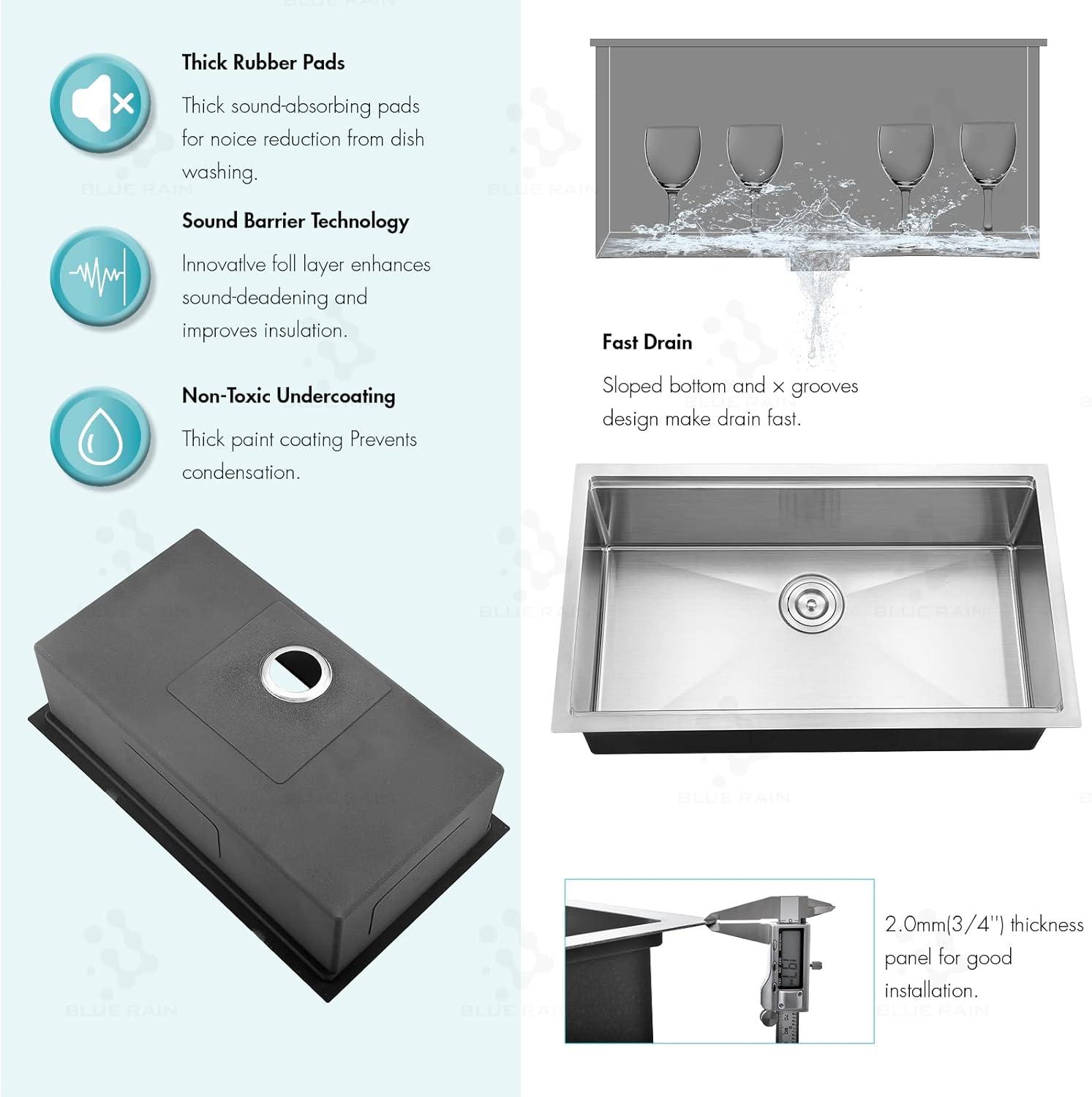 32'' L Undermount Single Bowl Stainless Steel Kitchen Sink