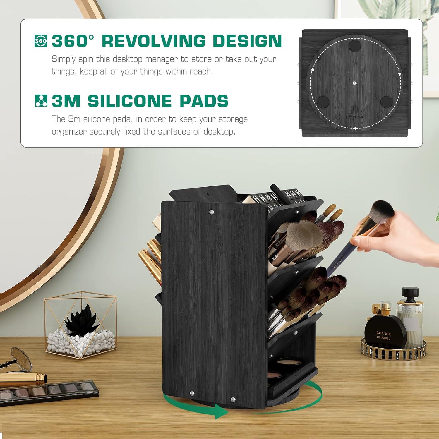 Bamboo Desk Organizer Storage Accessories - Ultra-large 13 compartments, 1000+ Pencil Holder Capacity, Easy DIY Assembly, Rotating Desktop Organizer, Cosmetics, and Office Supplies