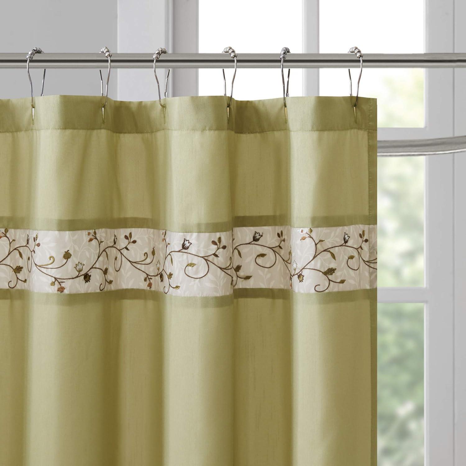 Serene Faux Silk Embroidered Floral Shower Curtain