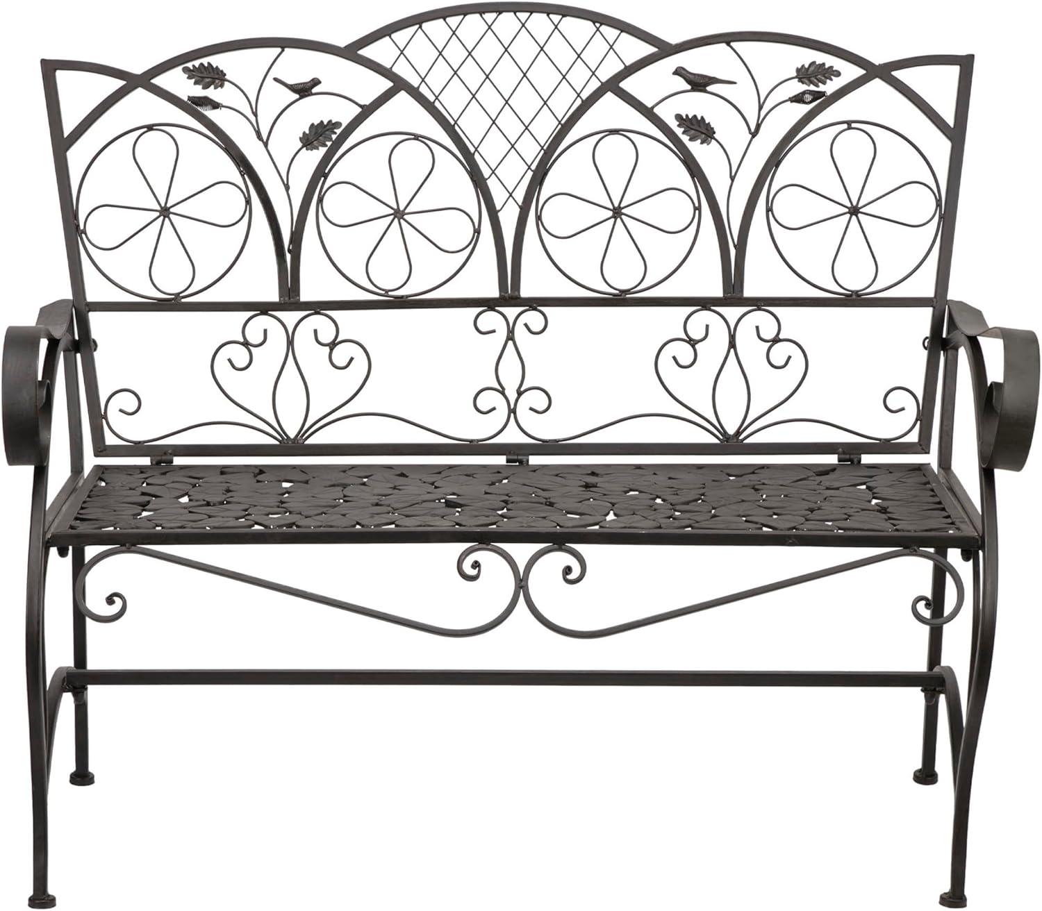 38&#34; x 45&#34; Iron Birds and Leaves Outdoor Garden Bench Brown - Alpine Corporation