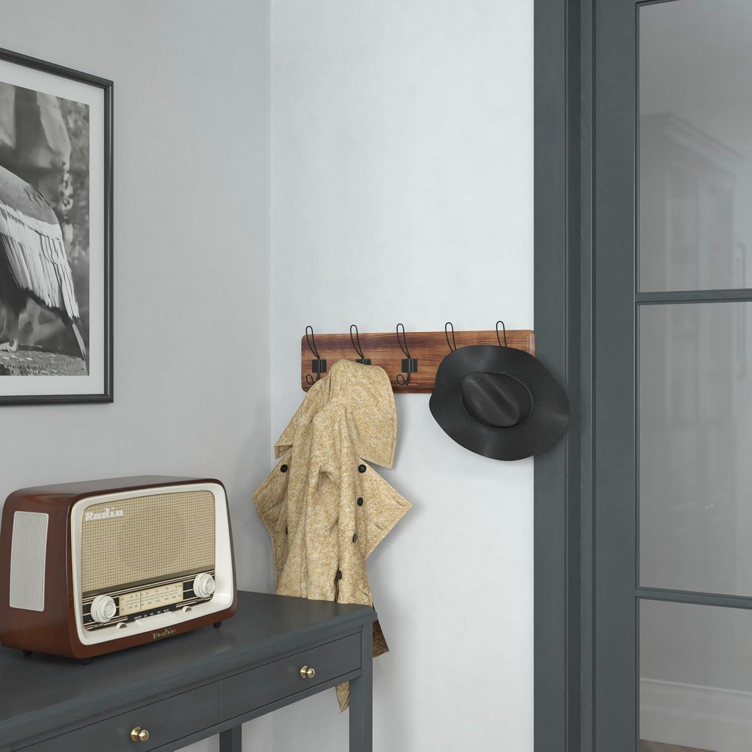 Flash Furniture Daly Rustic Rectangle Wood Coat Rack with Shelf/Storage, Rustic Brown
