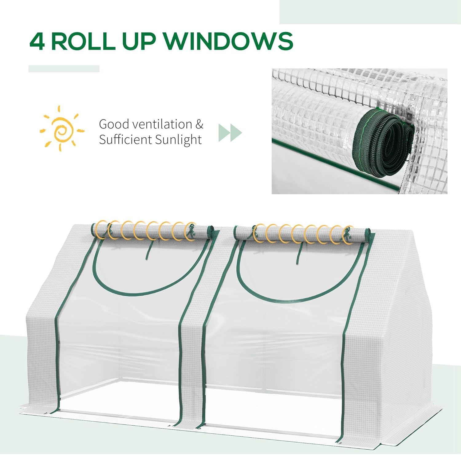 Outsunny 6' x 3' x 3' Portable Greenhouse, Garden Green House with 2 PE/Plastic Covers, Steel Frame and 2 Roll Up Windows, Green