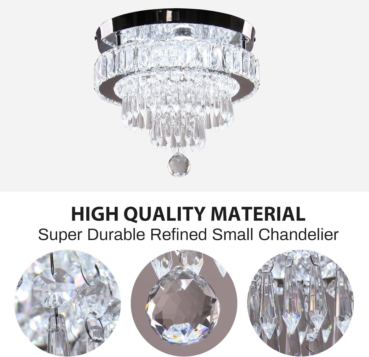 House of Hampton® House of Hampton® 11.8" Crystal Chandeliers Modern Crystal Ceiling Light LED Chandeliers Semi Flush Mount Chandelier Light for Bedrooms Dining Living Room Hallway (6500K Cool White Light)