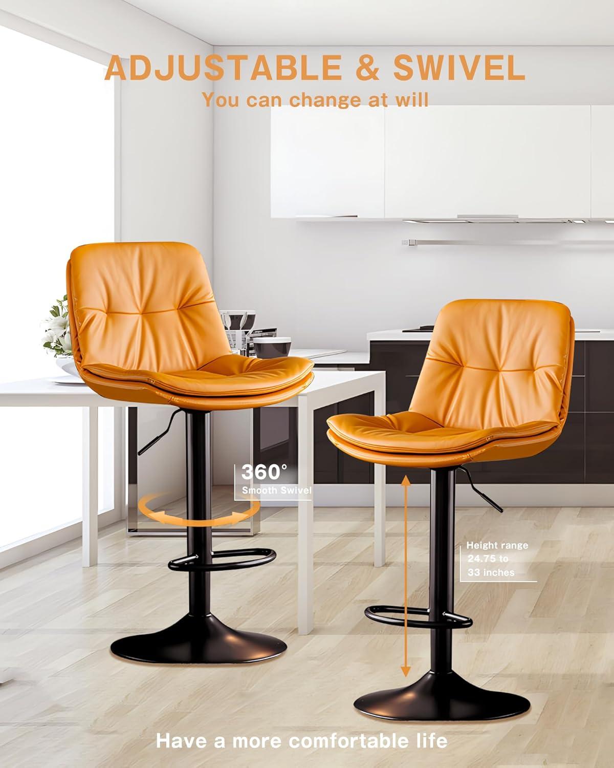 Bar Stools Set of 2, Adjustable Swivel Bar Chairs with 360° Rotation, Padded Counter Stools with Back and Footrest for Kitchen Island, Bistro, Cafe, and Home Use Black2