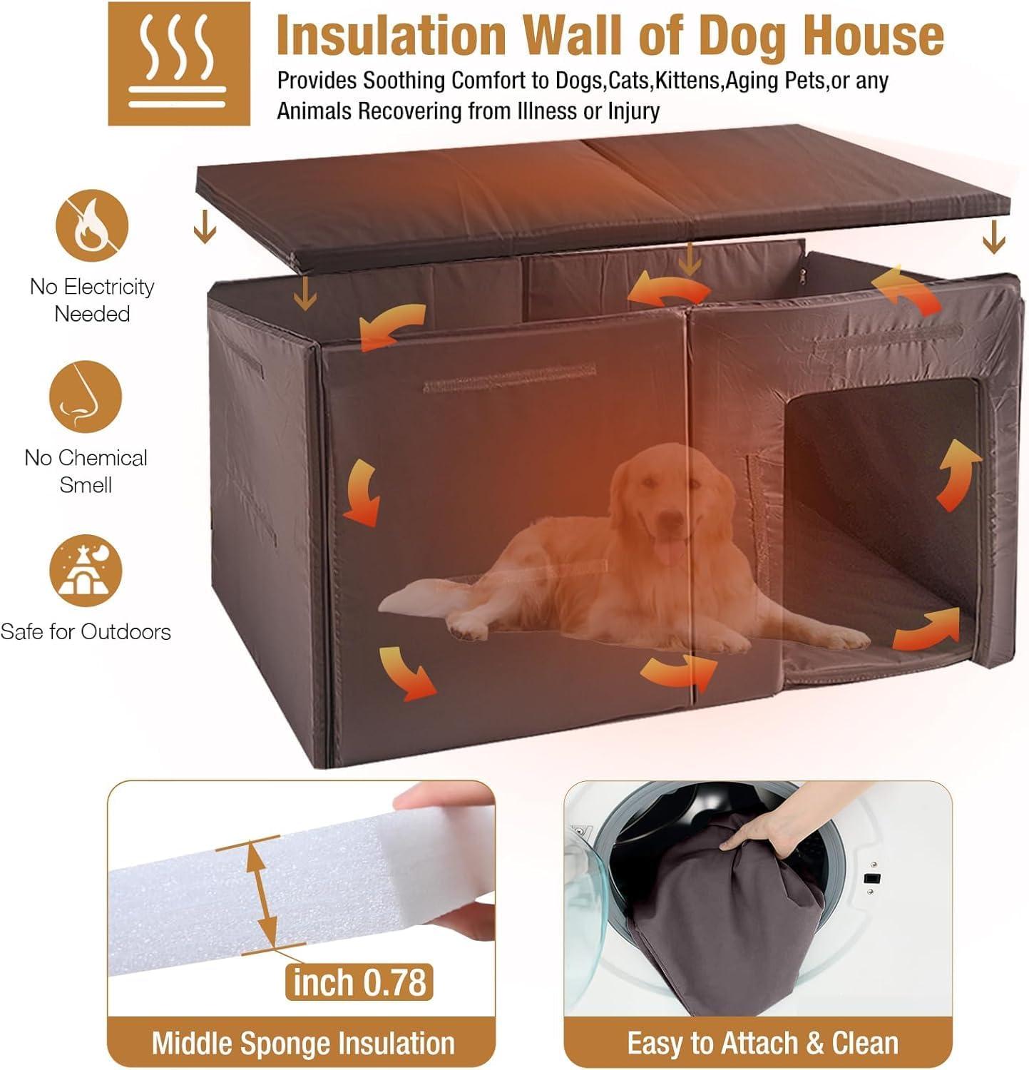 Aivituvin Insulated Outdoor Dog House with Insulated Liner, Winter Weatherproof Anti-Chewing Dog Kennel, Medium, Iron