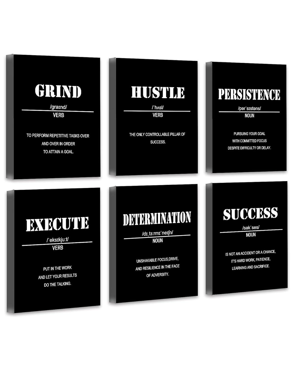 Drsoum Inspirational Office Wall Art Motivational Quotes Wood Framed Canvas Posters 8"x10"x6PCS
