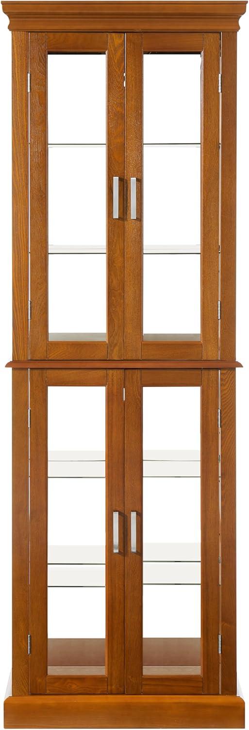 Oak Lighted Curio Cabinet with Tempered Glass Shelves