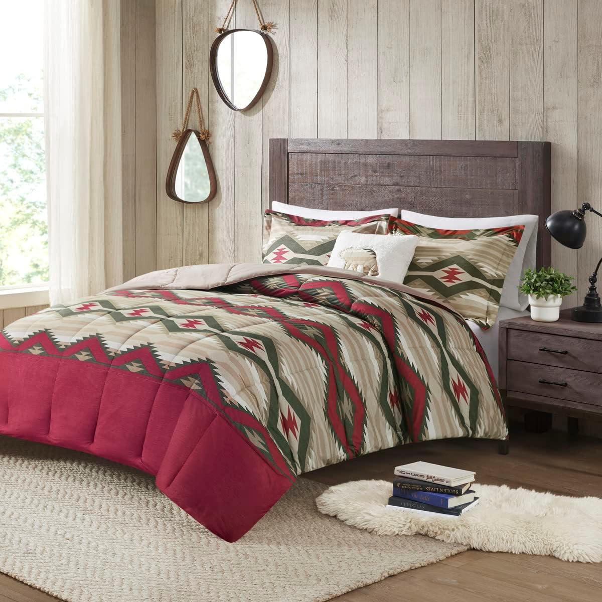 Full Red Southwestern Down Alternative Microfiber Comforter Set