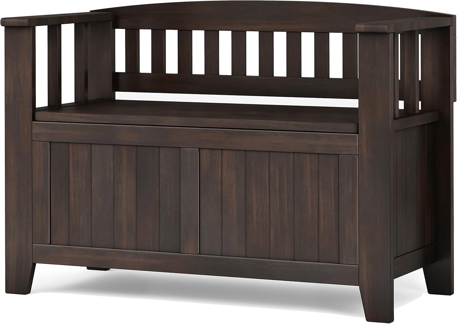 Simpli Home Acadian SOLID WOOD 36 inch Wide Transitional Small Entryway Storage Bench in Brunette Brown