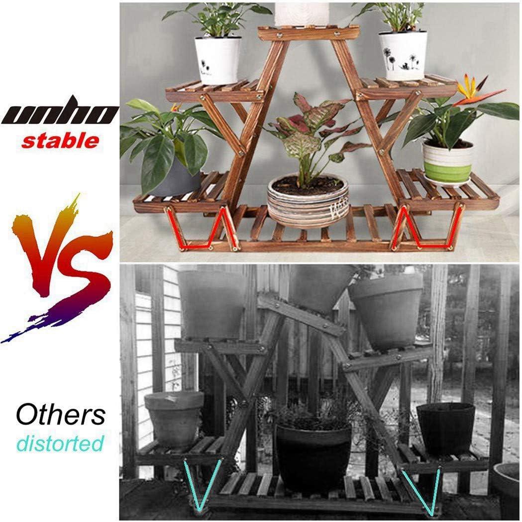 unho Triangular Plant Stand Indoor: 23 inch High Wooden Shelf 6 Potted Flower Mini Succulent Display Rack Holder for Patio Balcony Sunroom Living Room Window Decor