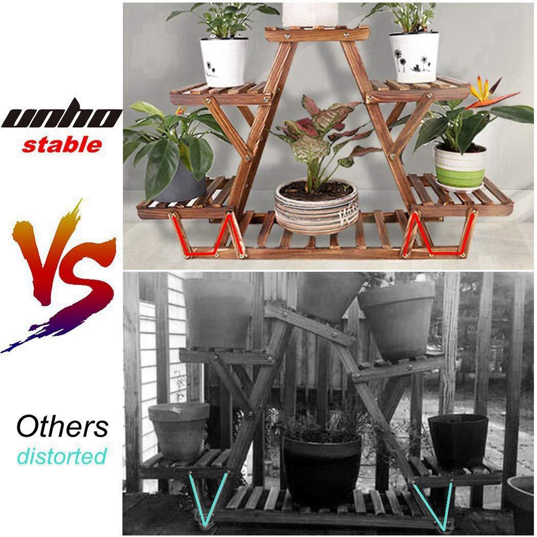 unho Triangular Plant Stand Indoor: 23 inch High Wooden Shelf 6 Potted Flower Mini Succulent Display Rack Holder for Patio Balcony Sunroom Living Room Window Decor