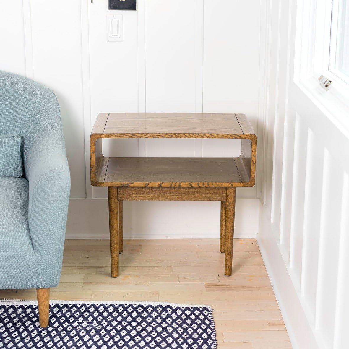 Deco Walnut Mid-Century Modern Open Shelf End Table