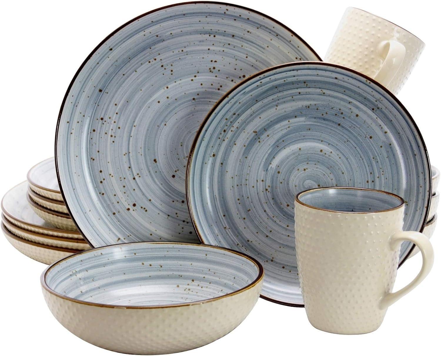 Powder Blue and White Ceramic 16-Piece Dinnerware Set