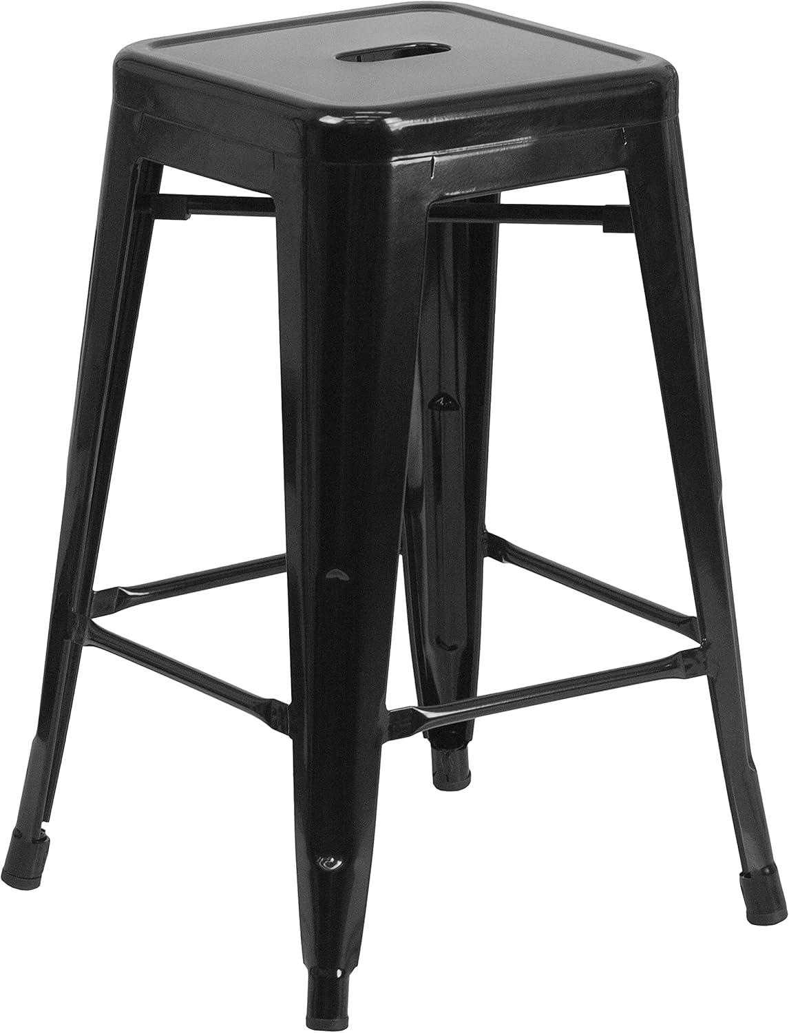 Flash Furniture Commercial Grade 24" High Backless Metal Indoor-Outdoor Counter Height Stool with Square Seat