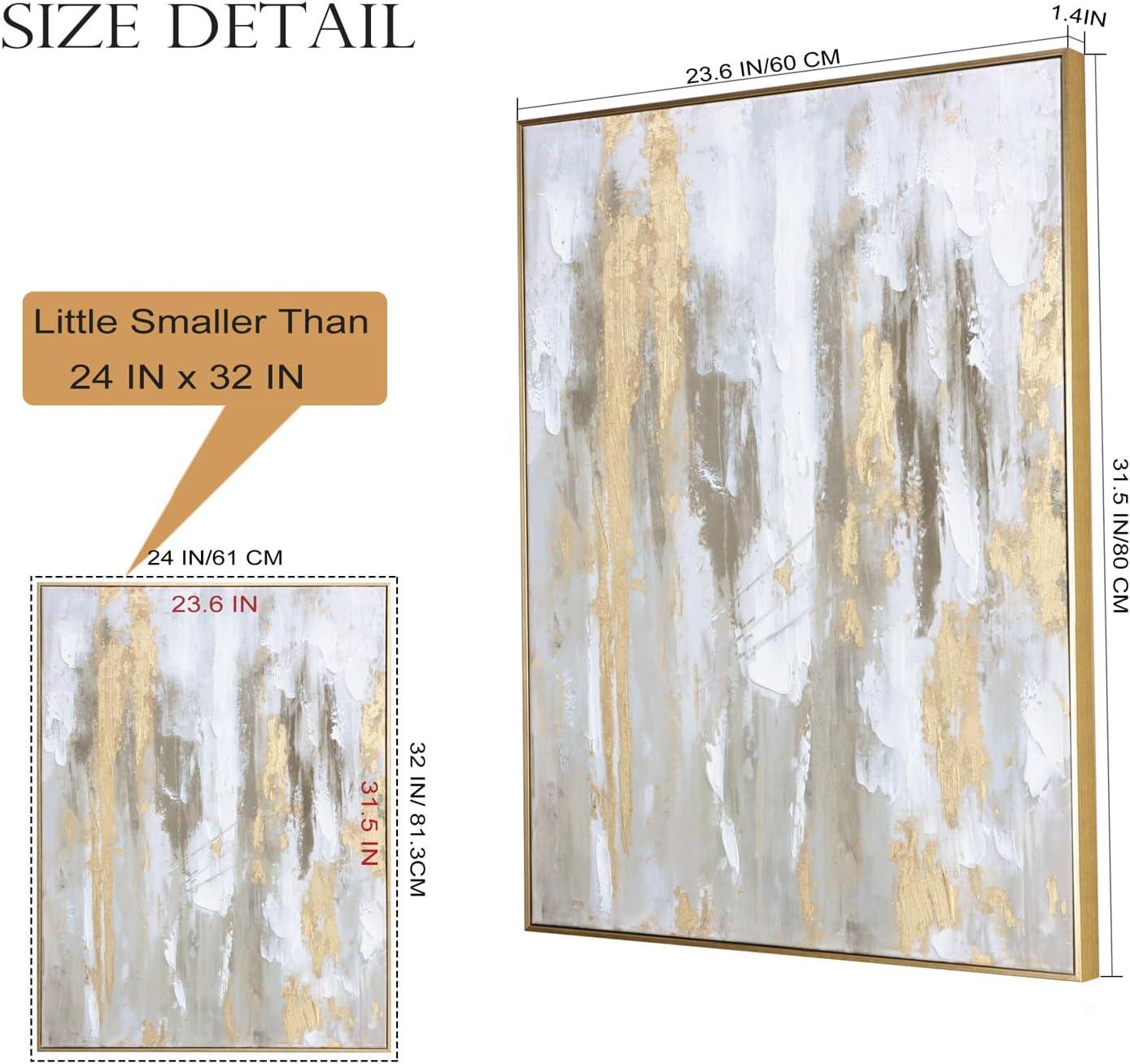 Gold Abstract Wall Art Decor - Framed Texture Paintings Modern Canvas Artwork with Hand-Painted Gold Foil for Modern Style Decor, Ready to Hang