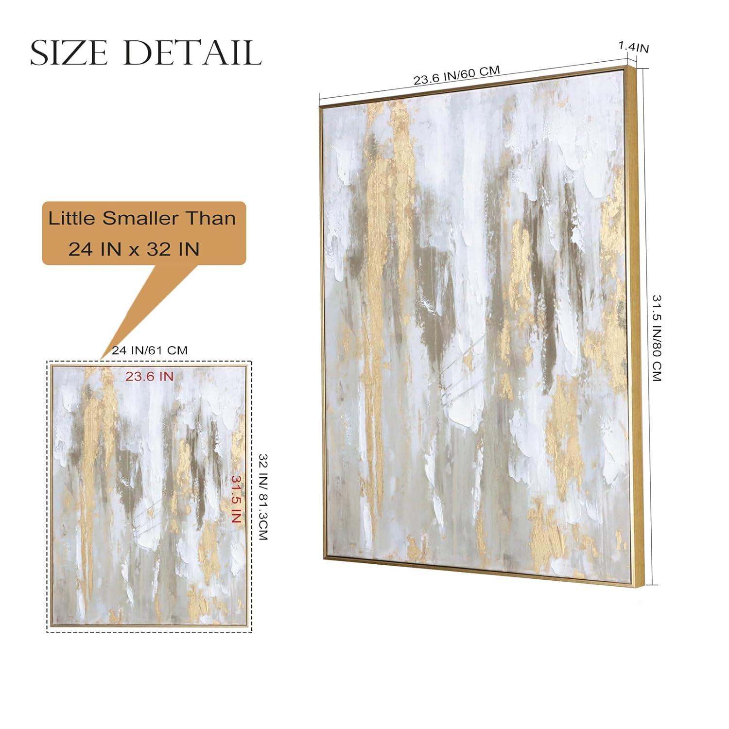 Gold Abstract Wall Art Decor - Framed Texture Paintings Modern Canvas Artwork with Hand-Painted Gold Foil for Modern Style Decor, Ready to Hang
