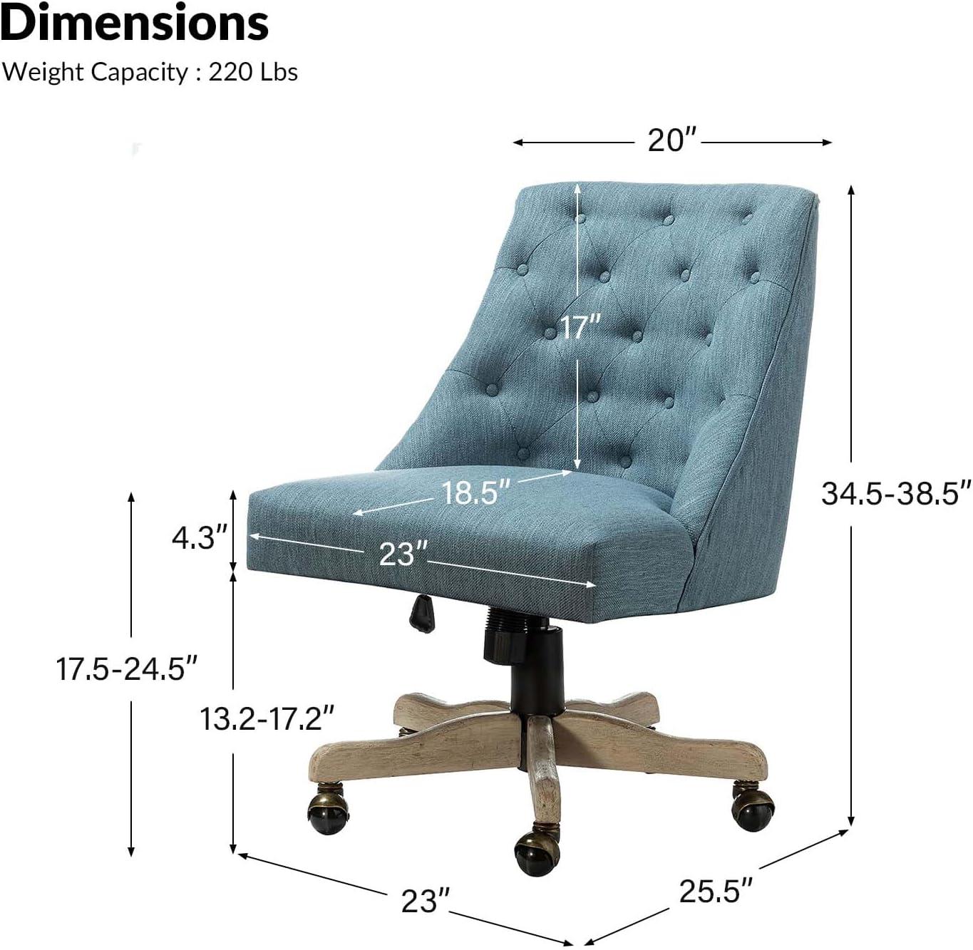 Swivel Office Chair with Tuft Back, Modern Armless Task Chair with Solid Wood Five-Pronged Base Blue