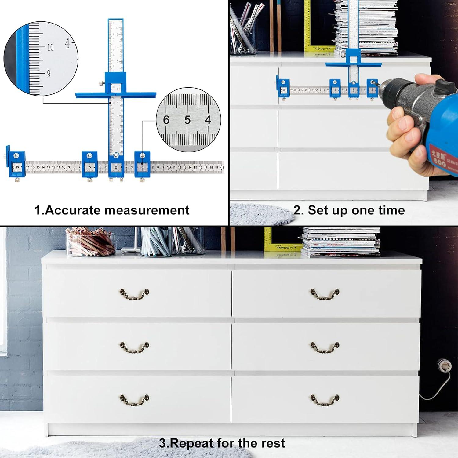 AQITTI Cabinet Hardware Punch Locator Drill Wood Drilling Dowelling for Installation of Handles Knobs on Doors and Drawer Cabinet Template tool for Handles and Pulls