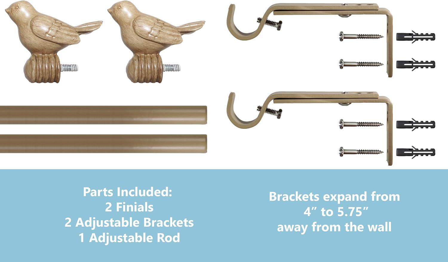 Urbanest 3/4" Bird Adjustable Curtain Rod, Cottage, 28"-48"