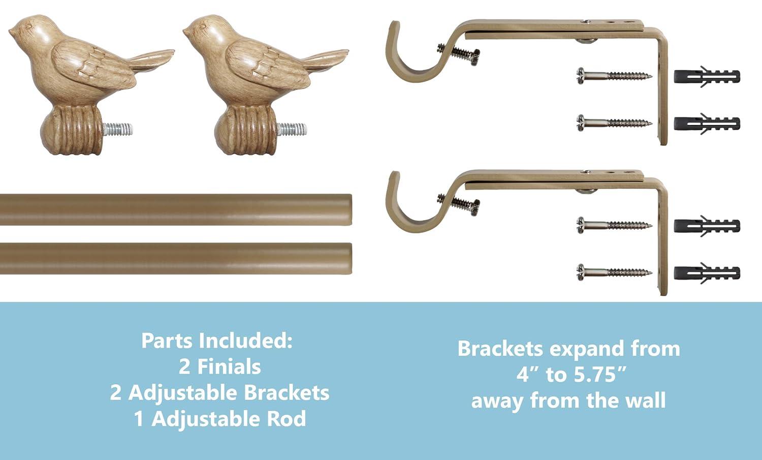 Urbanest 3/4" Bird Adjustable Curtain Rod, Cottage, 28"-48"