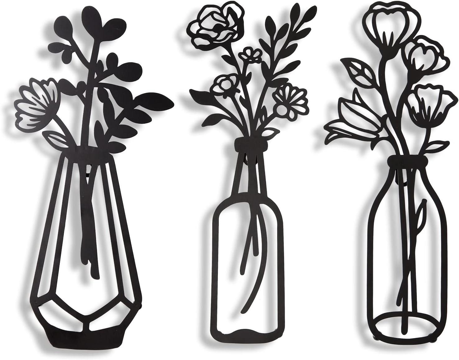 Black Metal Floral Vase Wall Art Set of 3