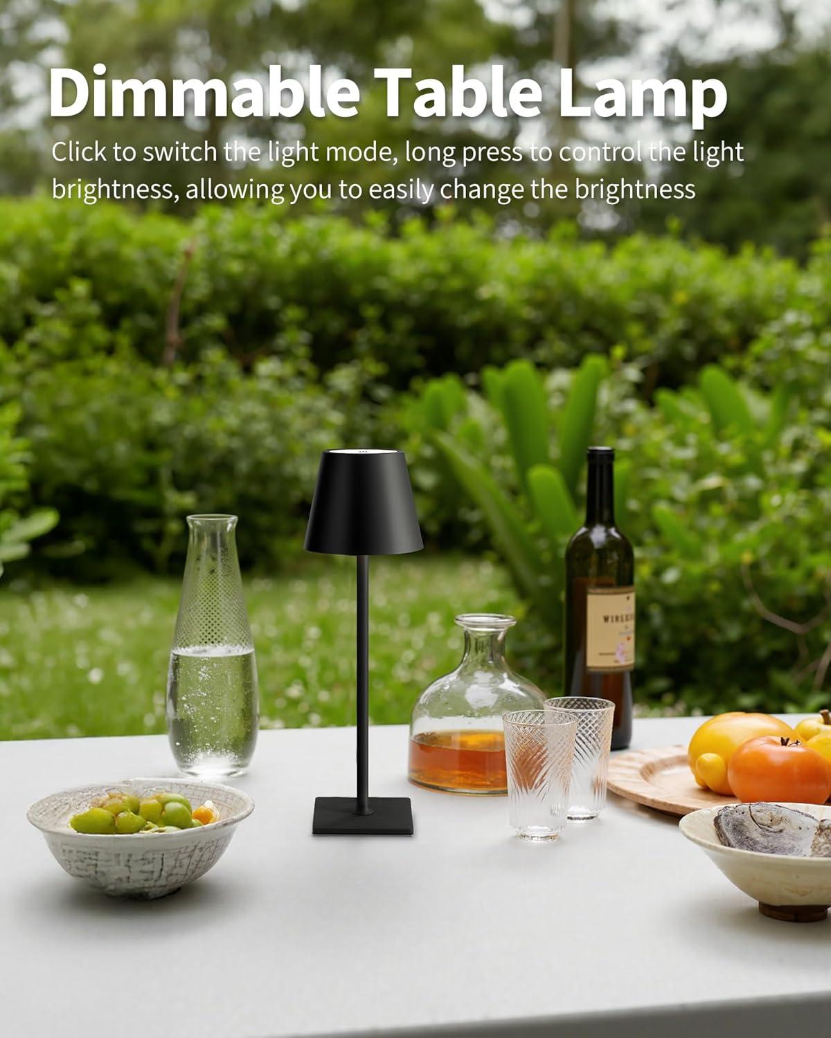 KDG 2 Pack Cordless Table Lamp,Portable LED Desk Lamp, 5000mAh Battery Operated, 3 Color Stepless Dimming Up, for Restaurant/Bedroom/Bars/Outdoor Party/Camping/Coffee Shop Night Light(Black)