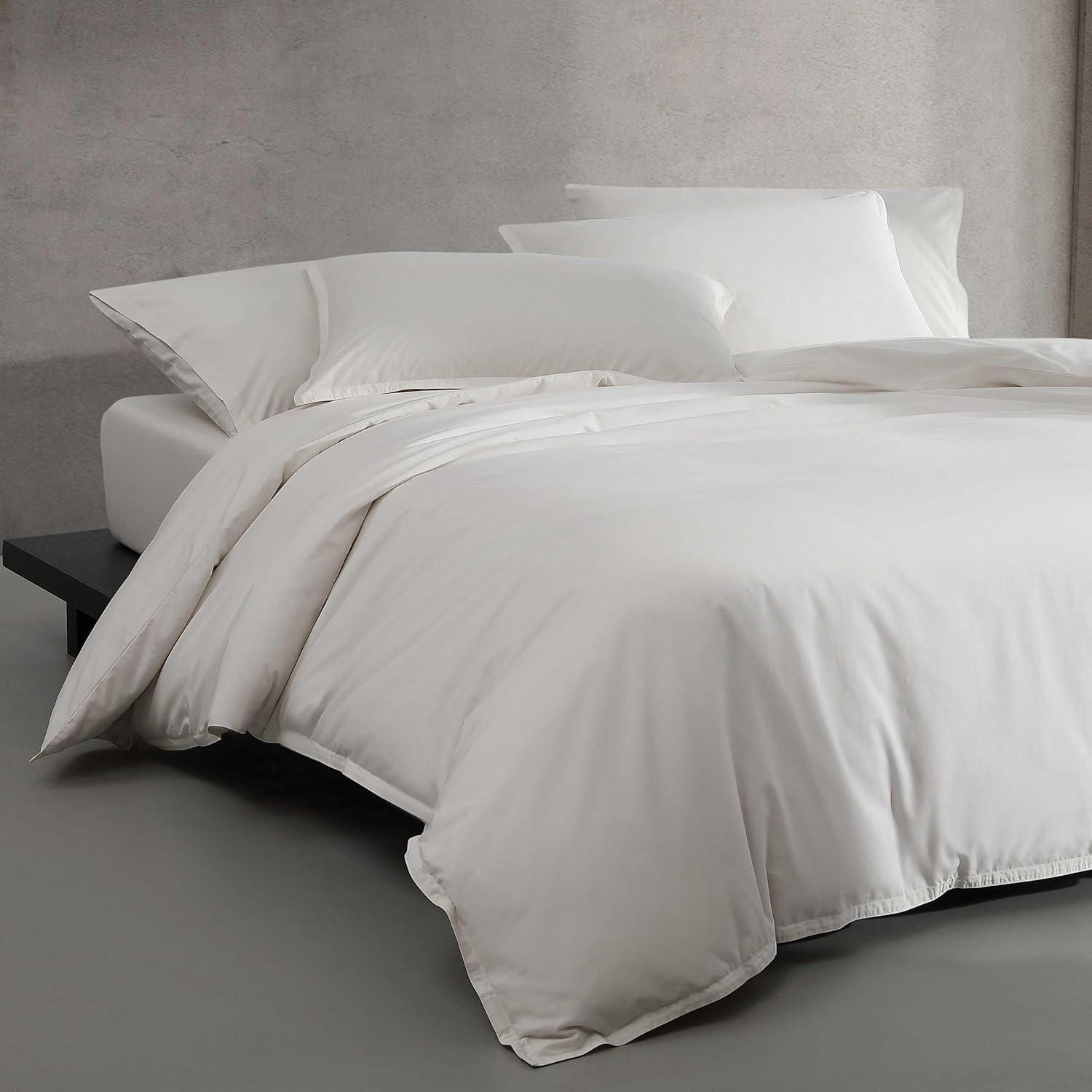 Queen White Cotton Duvet Cover Set with Shams