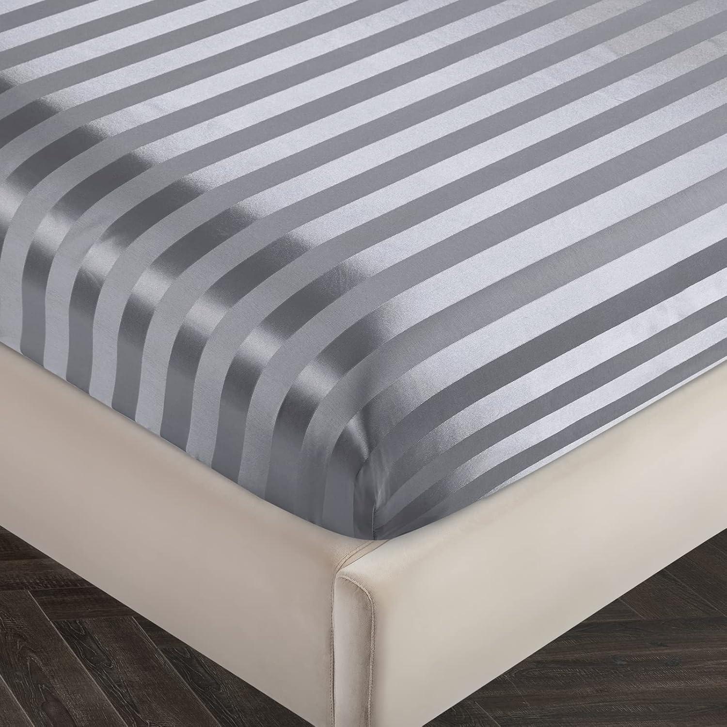 ANMINY Satin Sheets Queen Silk Sheets Gray Bed Sheet Set Deep Pocket Bed Flat Fitted Sheet, 4-Pieces