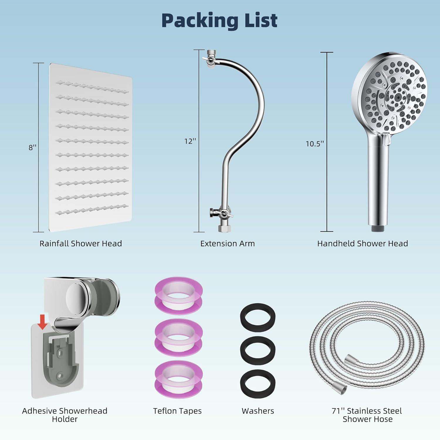 Hibbent Dual Shower Head Combo with Metal 8 Inch High Pressure Rainfall Shower Head  and Handheld Shower SCW01-HS070-SS080-CP