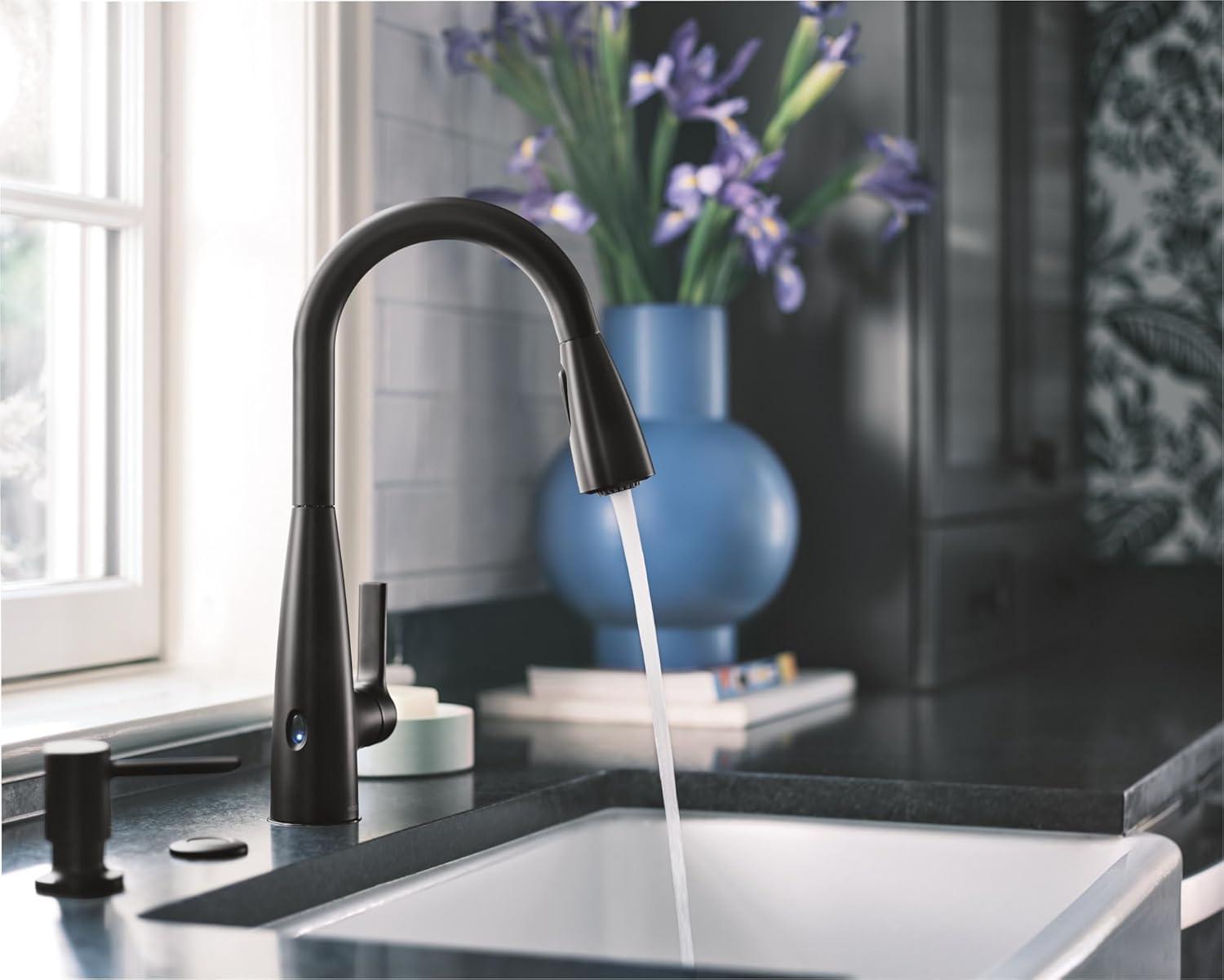 Moen 87627EIBL Haelyn Single-Handle Pull-Down Sprayer Kitchen Faucet with ColorCue Temperature Indicator, Matte Black