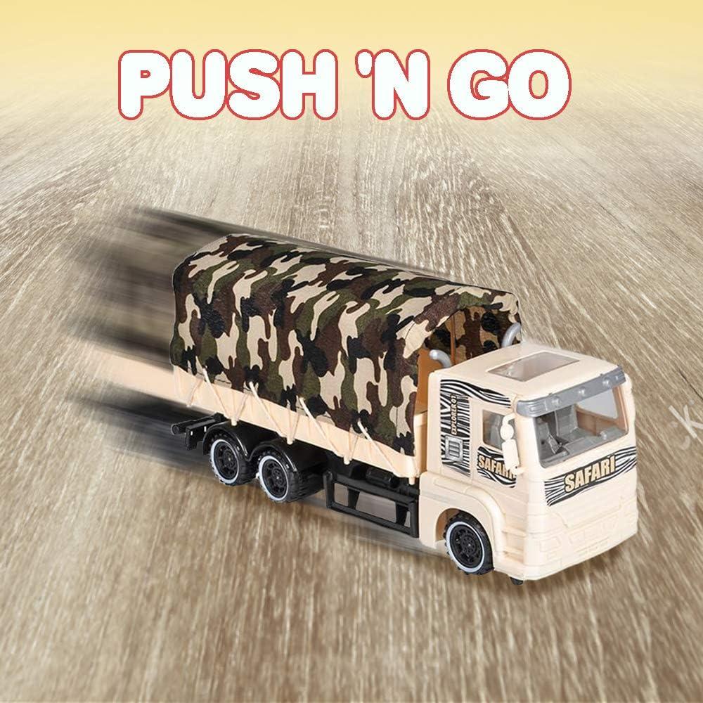 ArtCreativity Push and Go Transportation Safari Truck - Unique Animal Figurines Storage - Durable Plastic Truck with Fabric Cover - Best Birthday for Boys and Girls, Carnival Prize
