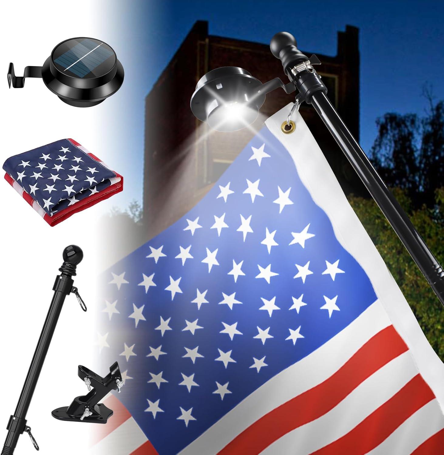 AEASKIEY 5FT Tangle Free Stainless Steel Metal Flag Pole (Black) with 3x5 Embroidered US Flag and Bracket.