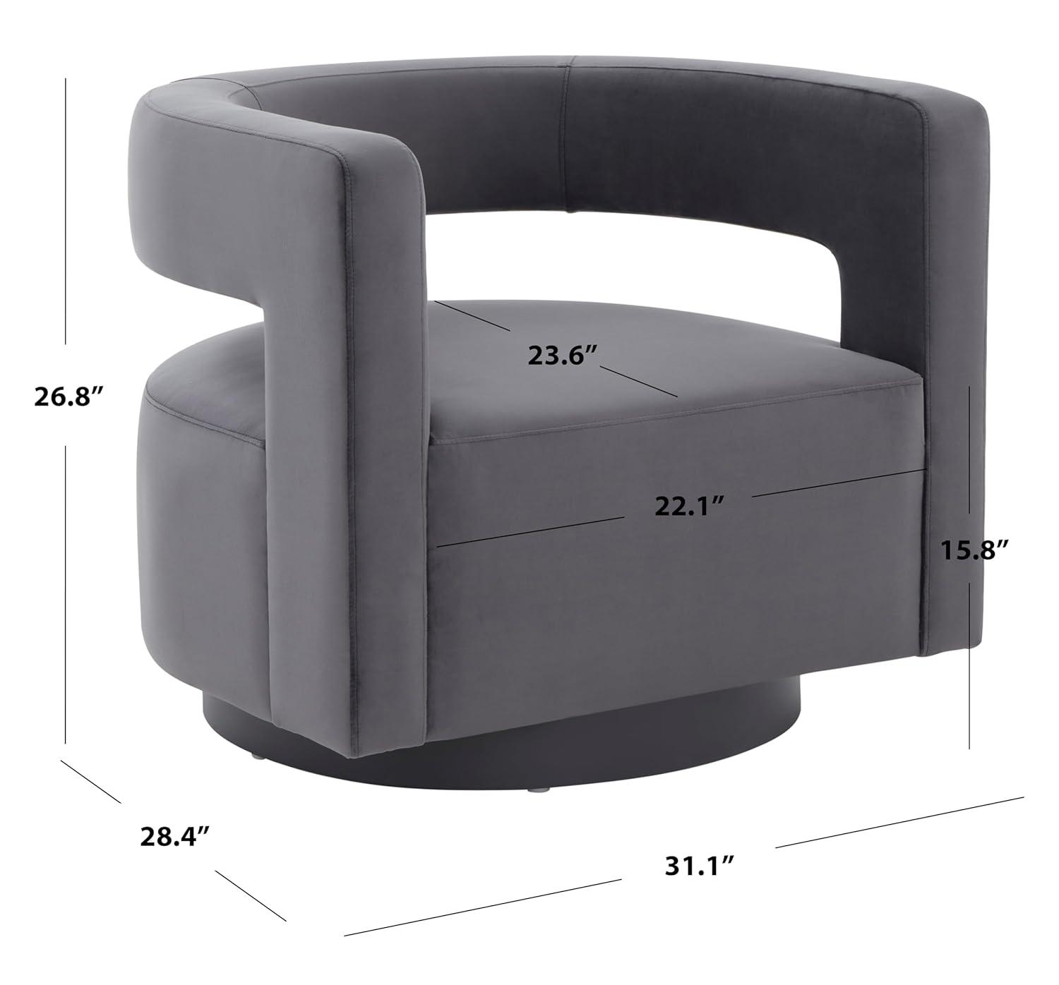 Edgar Velvet Swivel Chair - SFV4764 - Dark Grey/Black - Safavieh Couture