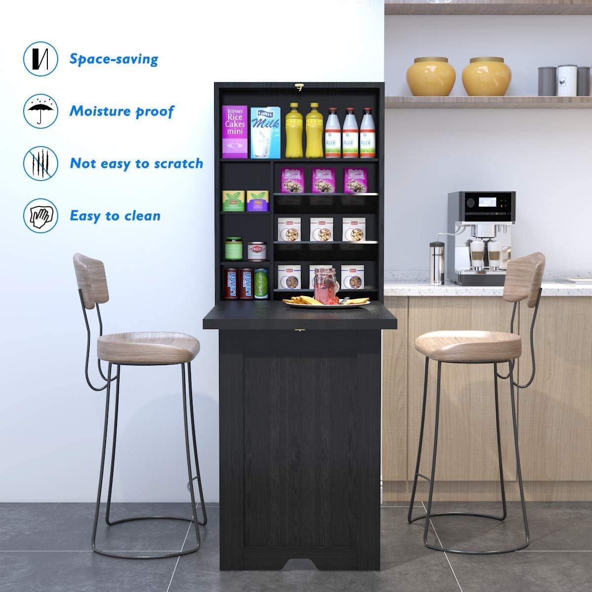 Nightcore Wall Mounted Table w/Classified Storage Space, Foldable Multiple-Purpose, Floating Convertible Desk/Cabinet for Apartment, Narrow Place and Room, Black