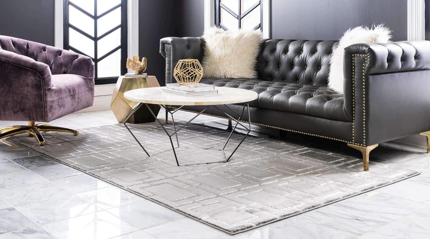 Glam Geometric Gray Silver Area Rug