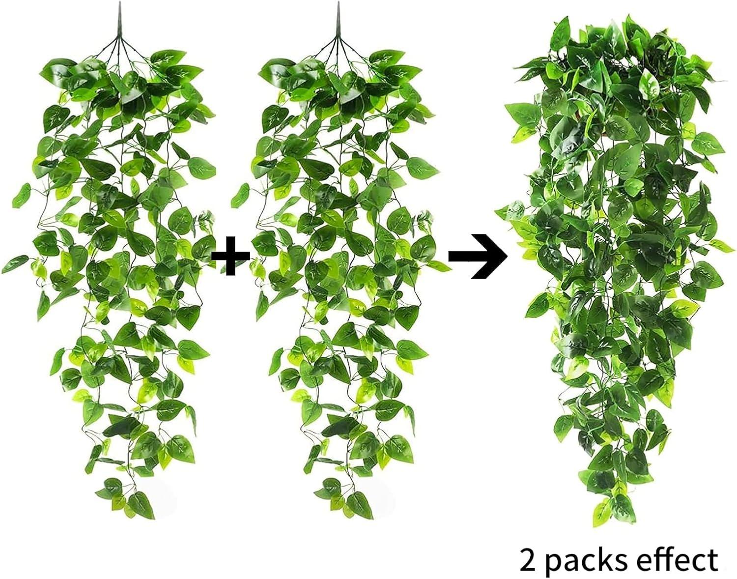 CEWOR 2pcs Artificial Hanging Plants 3.6ft Fake Ivy Vine Fake Ivy Leaves for Wall House Room Patio Indoor Outdoor Decor (No Baskets)