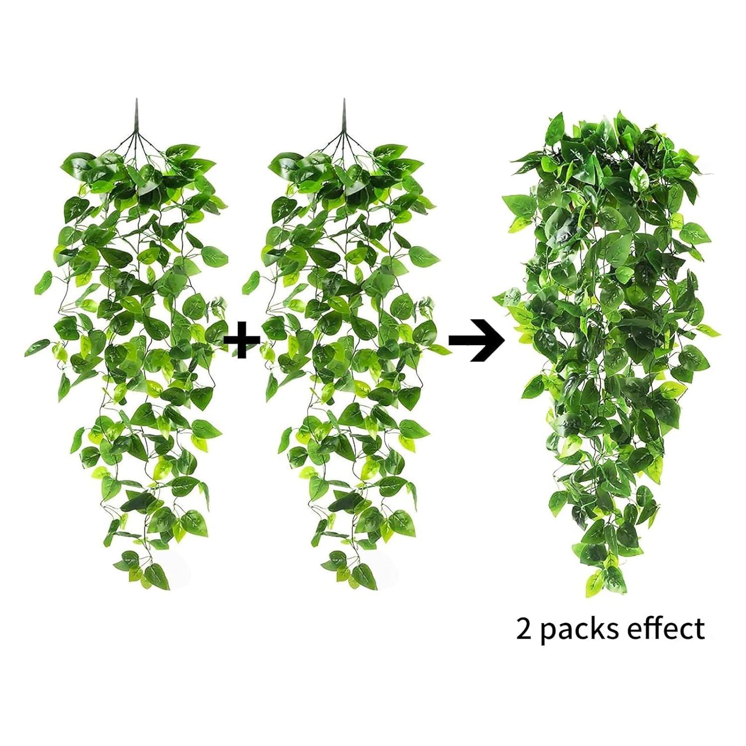 2pcs Artificial Hanging Plants 3.6ft Fake Ivy Vine Fake Ivy Leaves for Wedding Wall House Room Patio Indoor Outdoor Home Shelf Office Decor (No Baskets) A