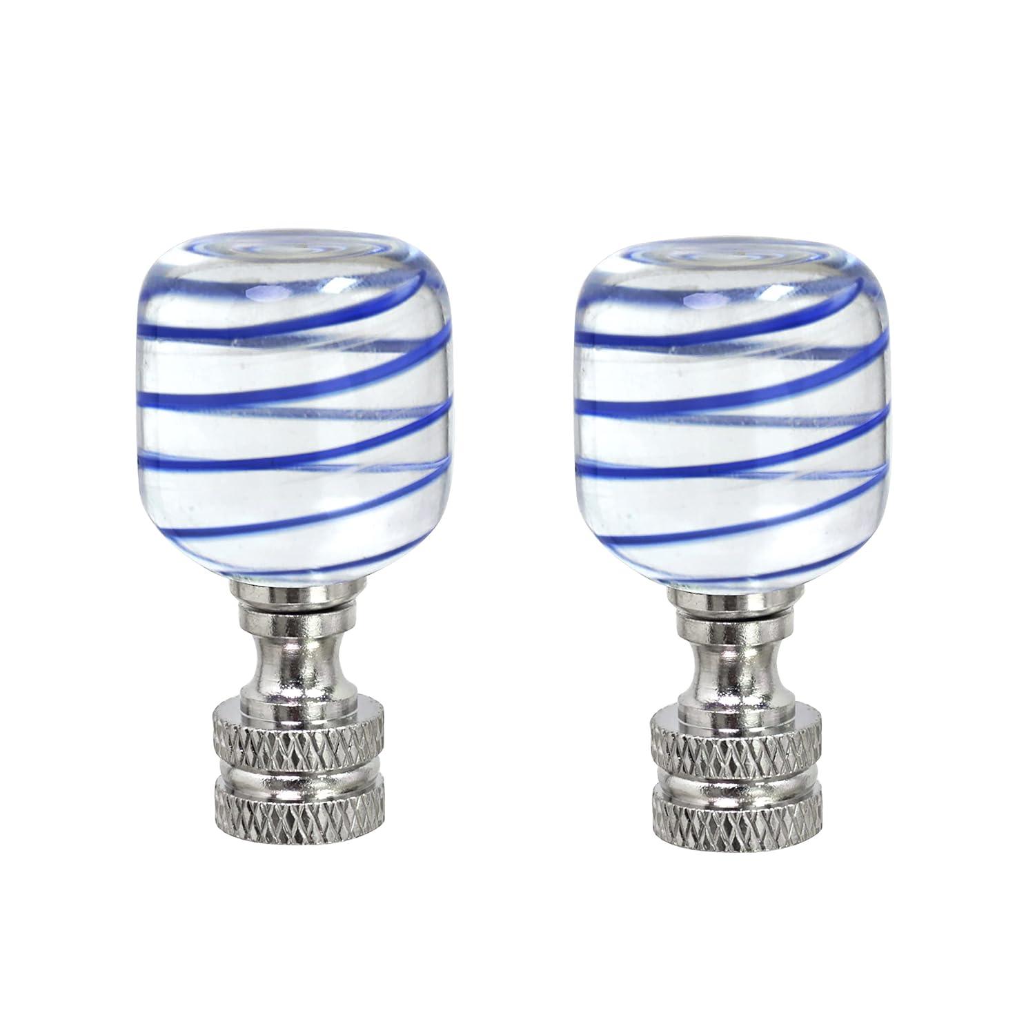RTHG-24011-12, 2 Pack Clear with Blue Line Glass Lamp Nickel Finish, 2" Tall Finial, Clear & Blue