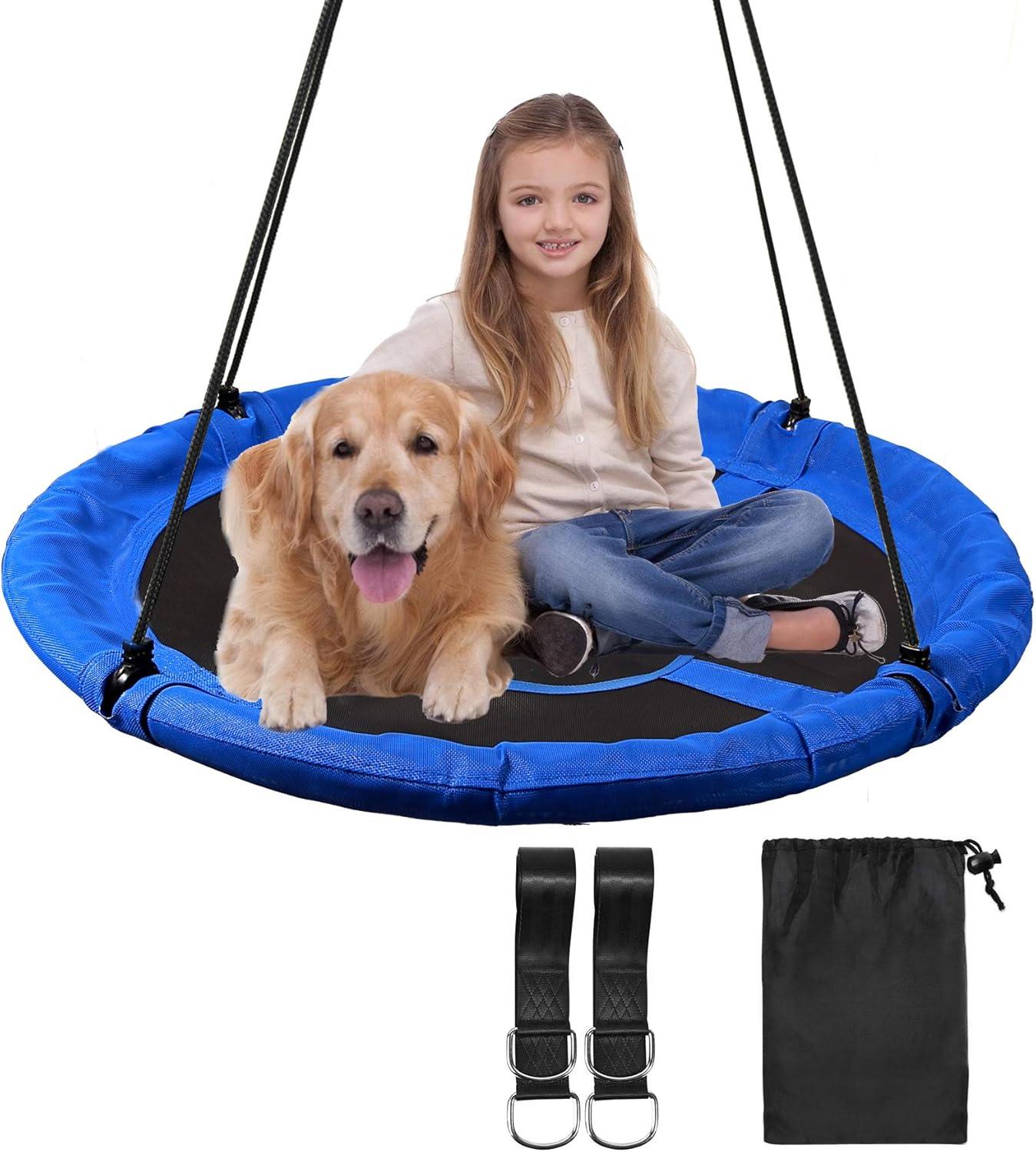 Blue 43" Heavy Duty Outdoor Saucer Swing with Adjustable Ropes