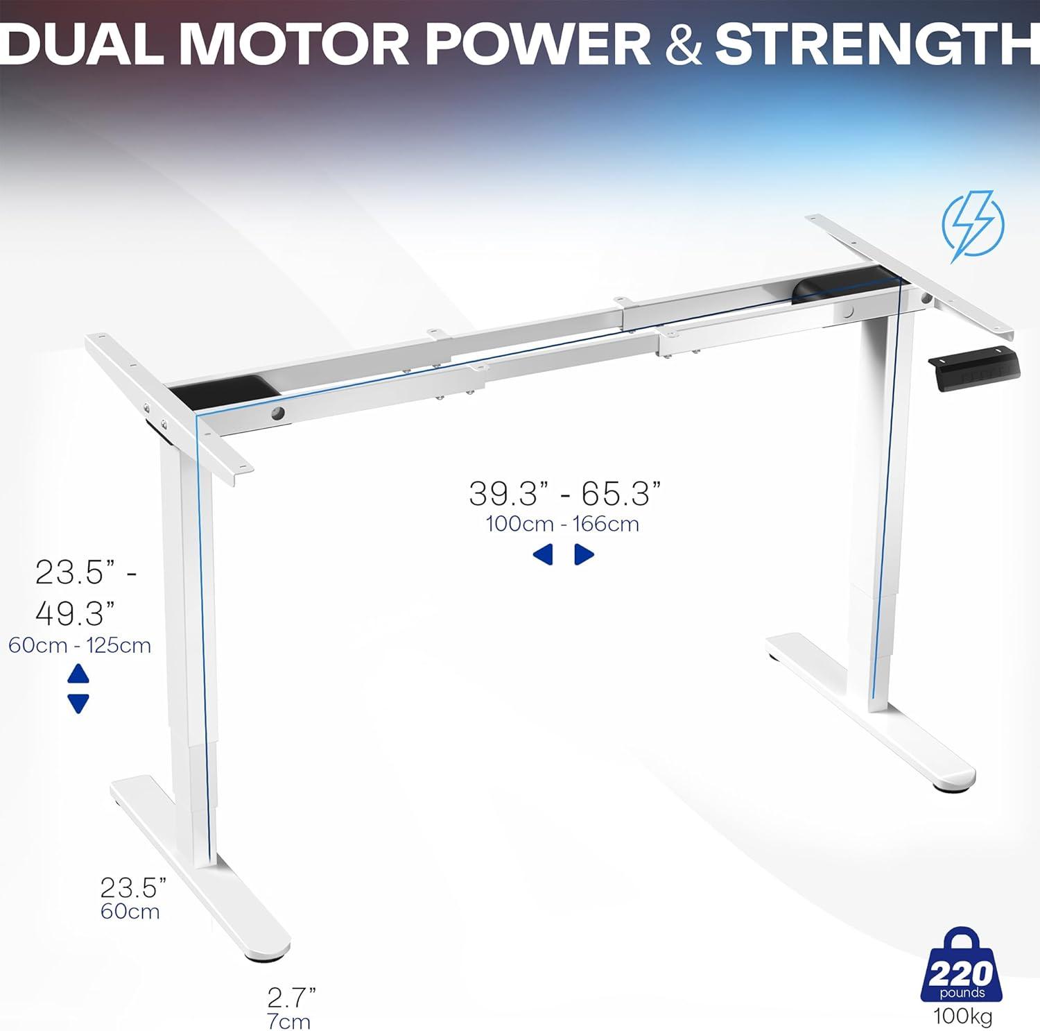 White Electric Dual Motor Desk Frame