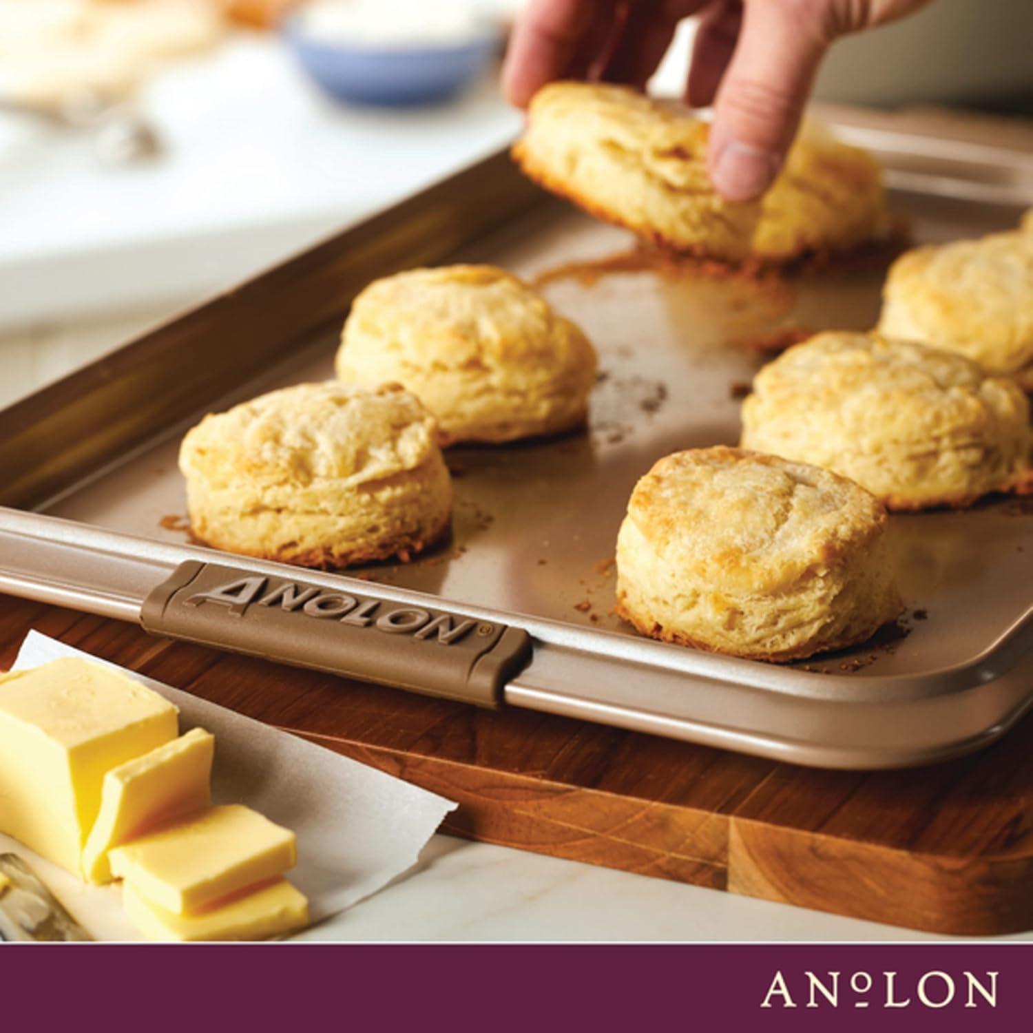 Anolon Anolon Advanced Bakeware Nonstick Cookie Sheet Pans / Baking Set, 2-Piece, Bronze with Silicone Grips