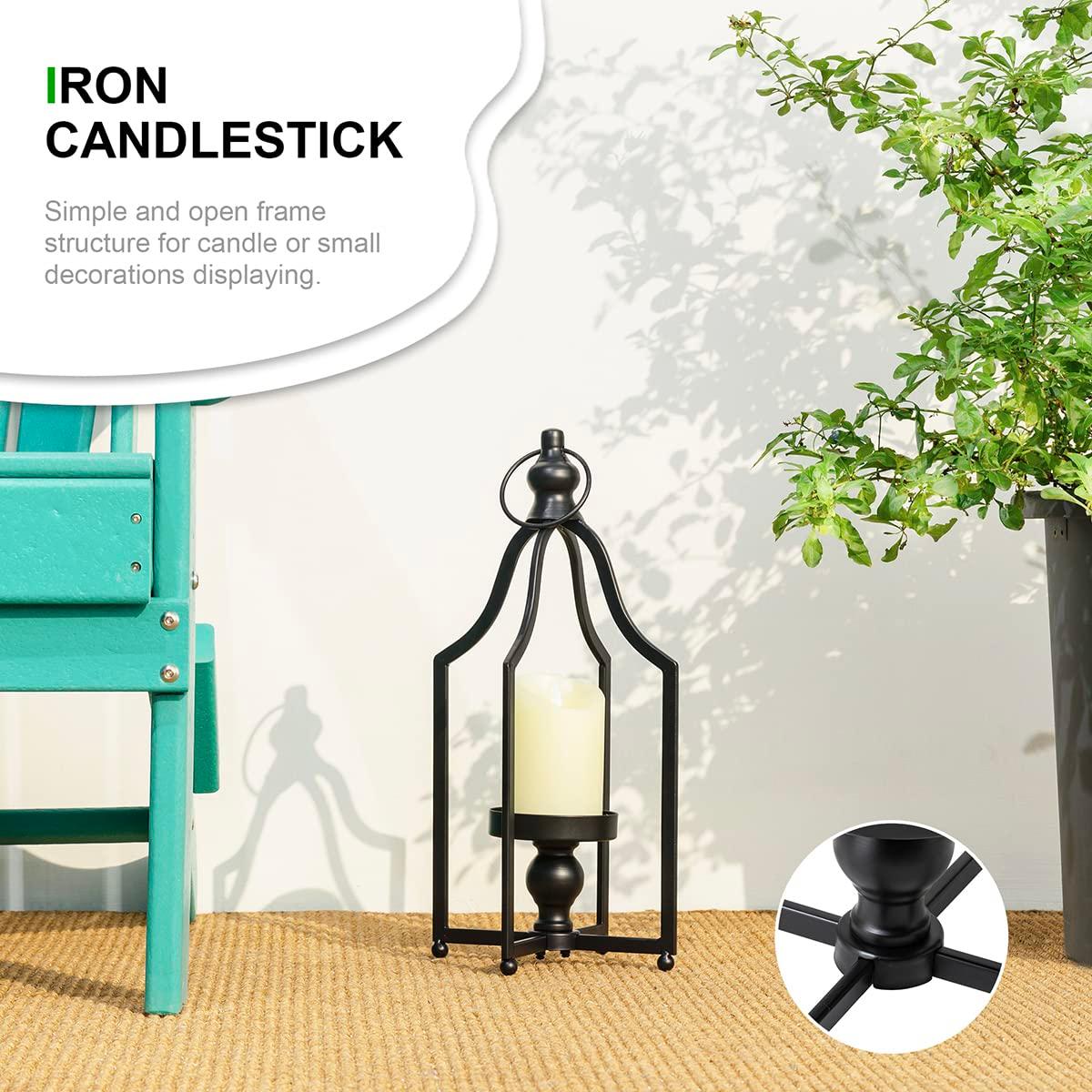 Glitzhome Modern Farmhouse Metal Lanterns Decorative Hanging Candle Lanterns Distressed Black Set of 2 (Small)